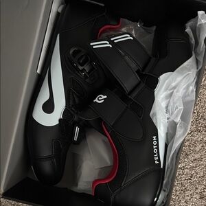 Peloton Black and White Cycling Shoes with Red Accents